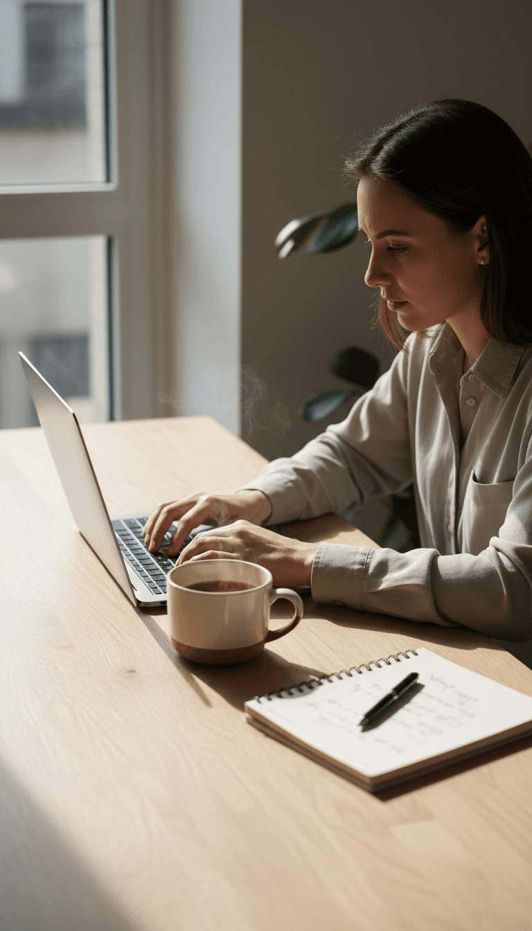 Person browsing marketplace listings at desk