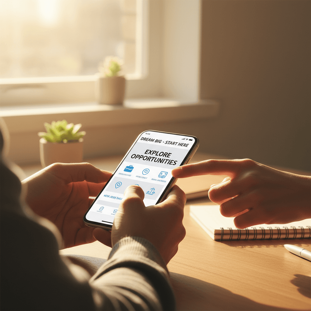 Person browsing job listings on a smartphone